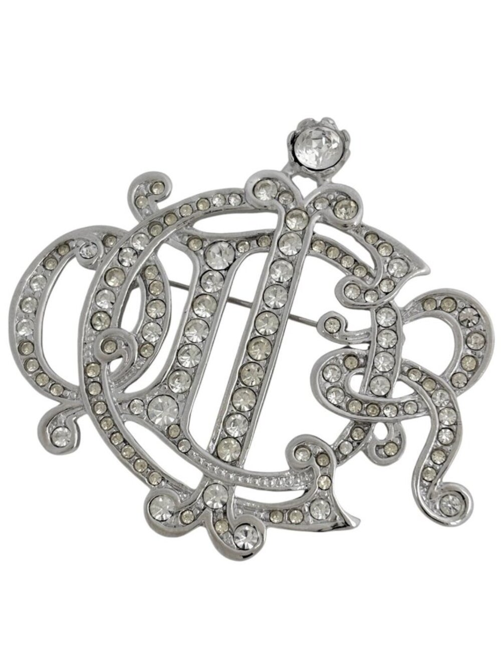 Dior Brooch Silver Plated Rhinestone